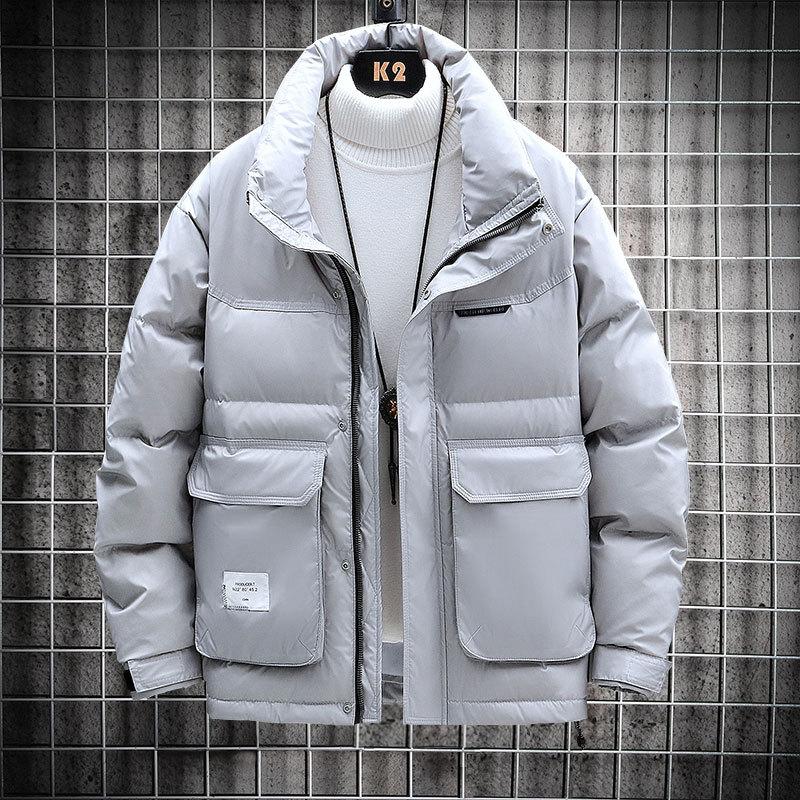 

Plus size down jacket men s new thickened and fattened casual handsome loose collar cold protection warm jacket L серый