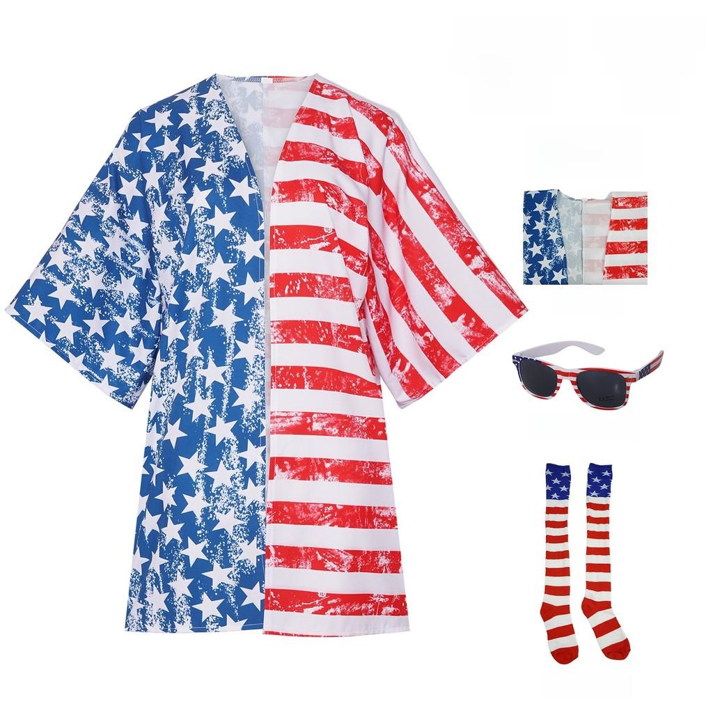 Independence Day Costume Unisex Uncle Sam Hawaiian Jumpsuit For Stage Performances