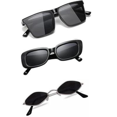 Sheomy Unisex Kombi-Angebot 3er-Pack Sonnenbrillen Quadratisch Rechteckig Retro Vintage Schmal Damen::Herren ,GSNLD-043