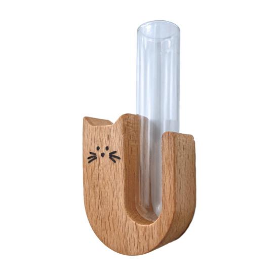 Váza s kočičími vousky Ledničkový magnet Dřevěný magnet na ledničku se skleněnou trubičkou Magnetický sběrač kočičích vousků Nádoba Váza Ledničkové příslušenství