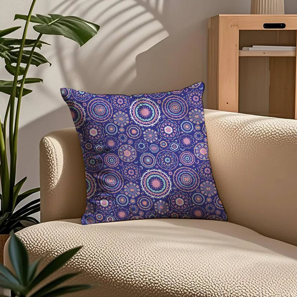ART Indian Ethnic Pattern Pillow Case Comfort Sofa Bed Silky elegant Invisible zipper Custom Decorative cushion cover
