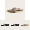 Ethnic Style Solid Color Oval Metal Buckle Decoration Suede Women Casual Belt For Retro Style