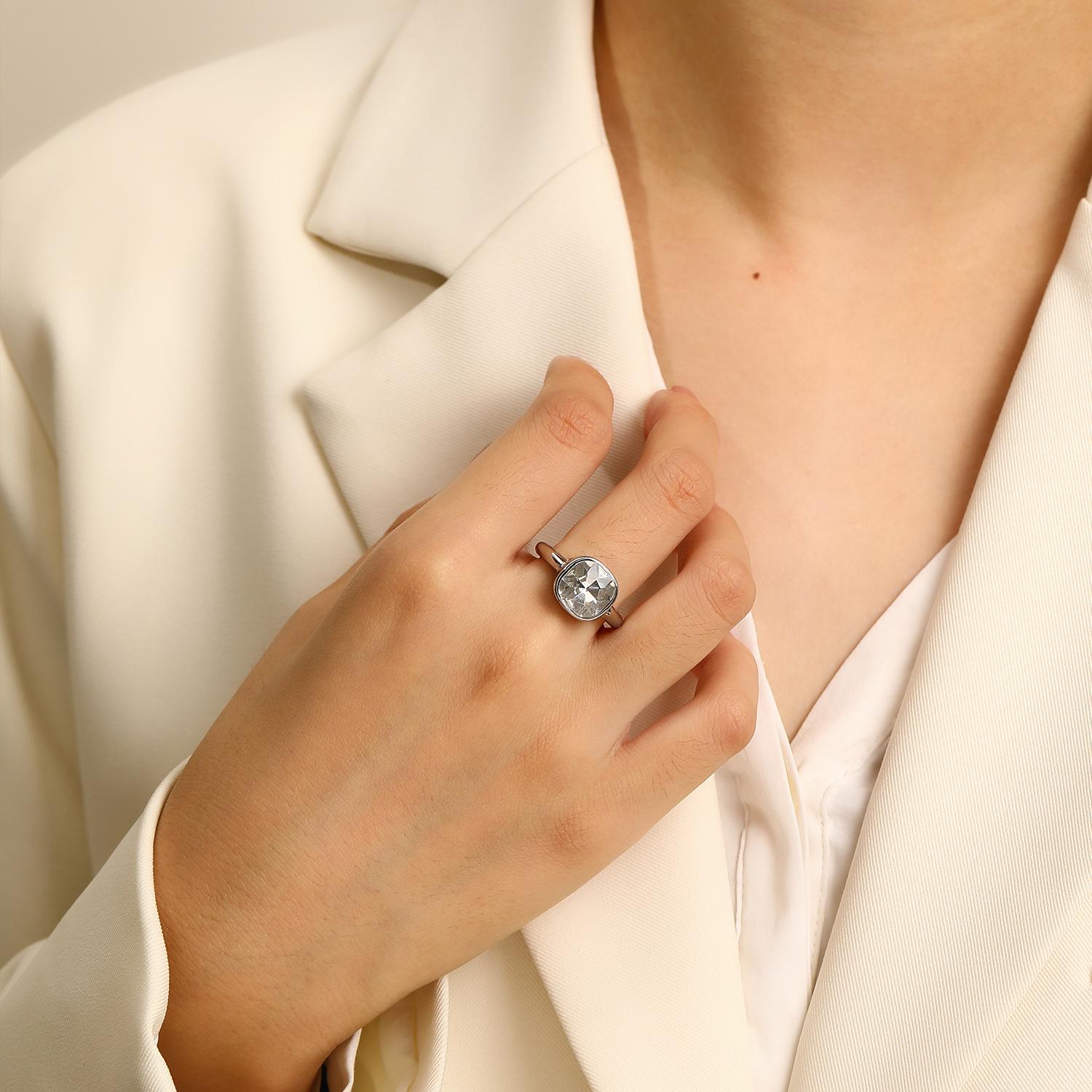 

Stainless Steel Vintage Square Big Zircon Finger Rings for Women Trendy Waterproof Multicolor Crystal Ring Wedding Jewelry 6