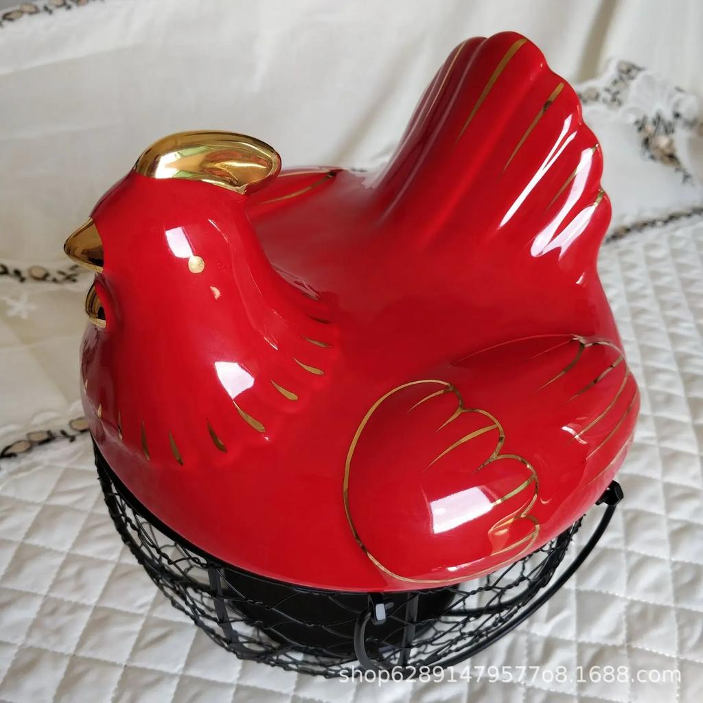 Cute Hen-shaped Egg Storage Basket Metal Wrought Iron Egg Basket with Lid Kitchen Food Debris Storage Container Home Decoration