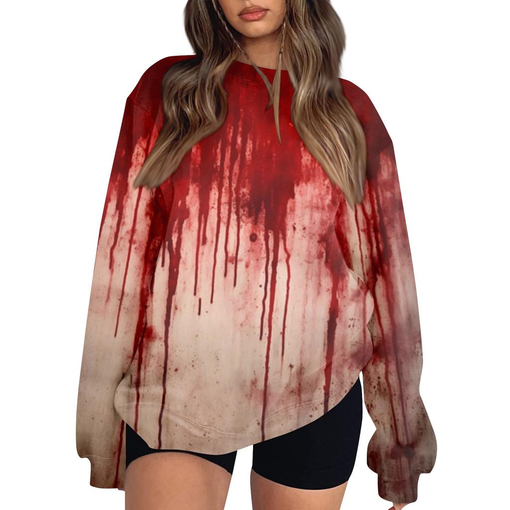 Women's Fashion Casual Long Sleeve Halloween Printed Neck Sweatshirt Top