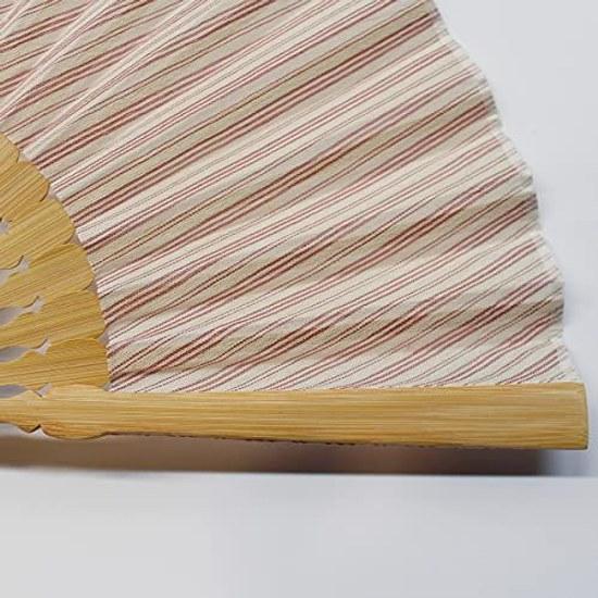 Ojiya Chijimi Folding Fan Striped Red White Linen MaterialIncludes Pouch BoxIntangible Cultural HeritageKimono FabricMade Japan
