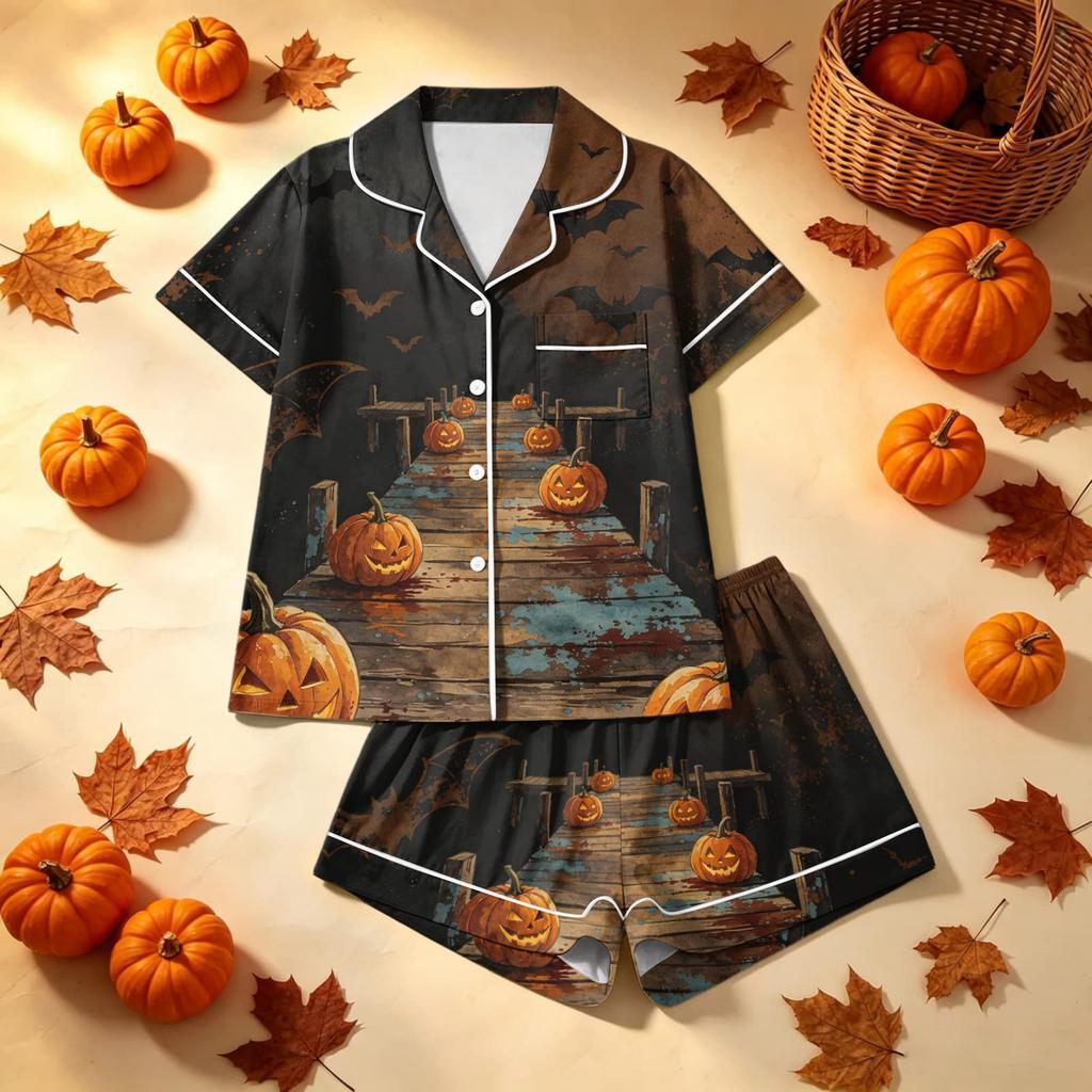 Women's Halloween Print Pajama Set Cozy 2-Piece Sleepwear for and Sleep