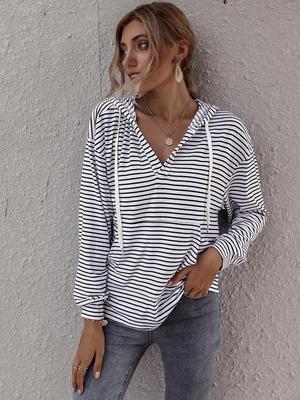 Striped Loose Fit Women's Sweatshirt - European and American Style