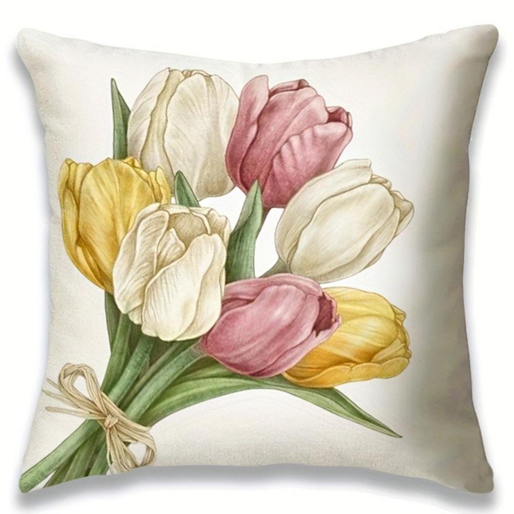 Tulip Pattern Home Decor Pillowcase Bedroom Living Room Sofa Decoration Polyester Cushion Cover With Zipper
