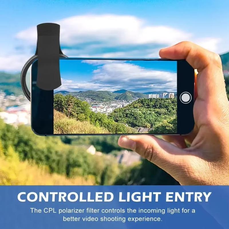52/67Mm Clip On Phone Cpl Lens Filter Anti Glare Enhanced Color Saturation For Outdoor Landscape Photography Vlog Shooting