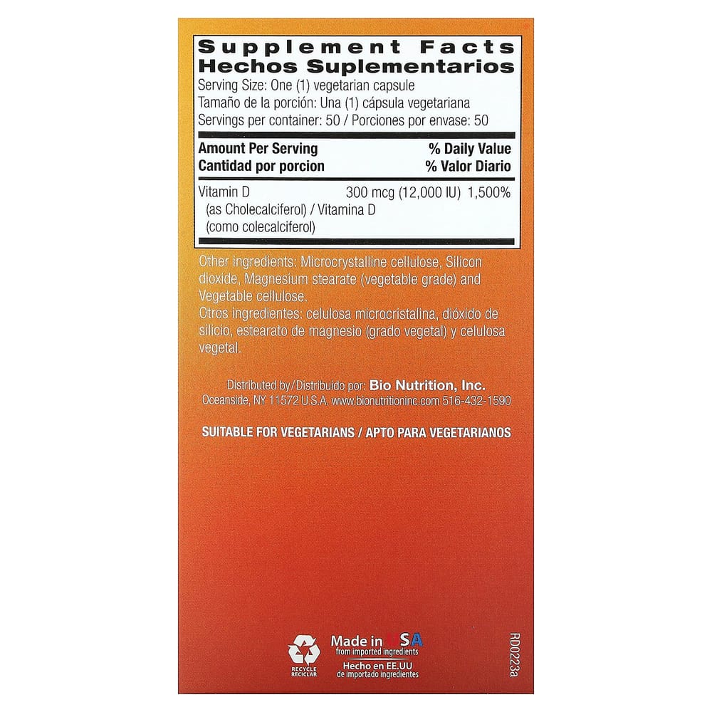 BioNutrition D-3 300mcg Veggie Capsules 50 Tablets