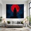 Anime Ninja Samurai Pagoda Tapestry Full Red Moon Night View Wall Art Ideal for Theme Party Photography Backdrop