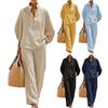 Women's Batwing Sleeve Linen Two-Piece Set Casual Shirt And Wide Leg Pants Outfit Summer Vacation Lounge Sets