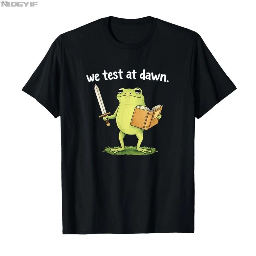 Teacher Frog We Test At Dawn Test Day Tshirt For Men Women 100 Cotton T Shirts Short Sleeve Tops 04242 S