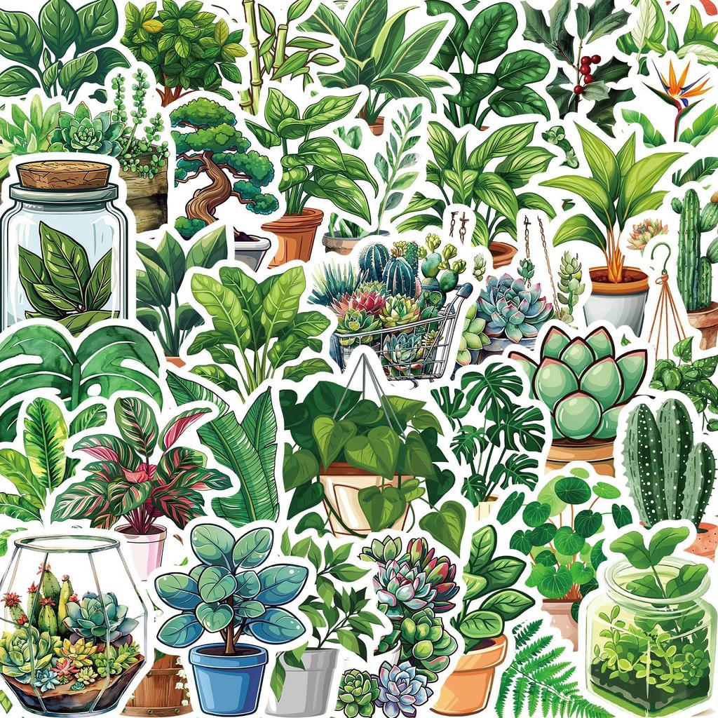 50PCS Cute Plants Green Aesthetic Stickers DIY Decoration For Fridge Notebook Bike Phone Suitcase Cartoon Sticker