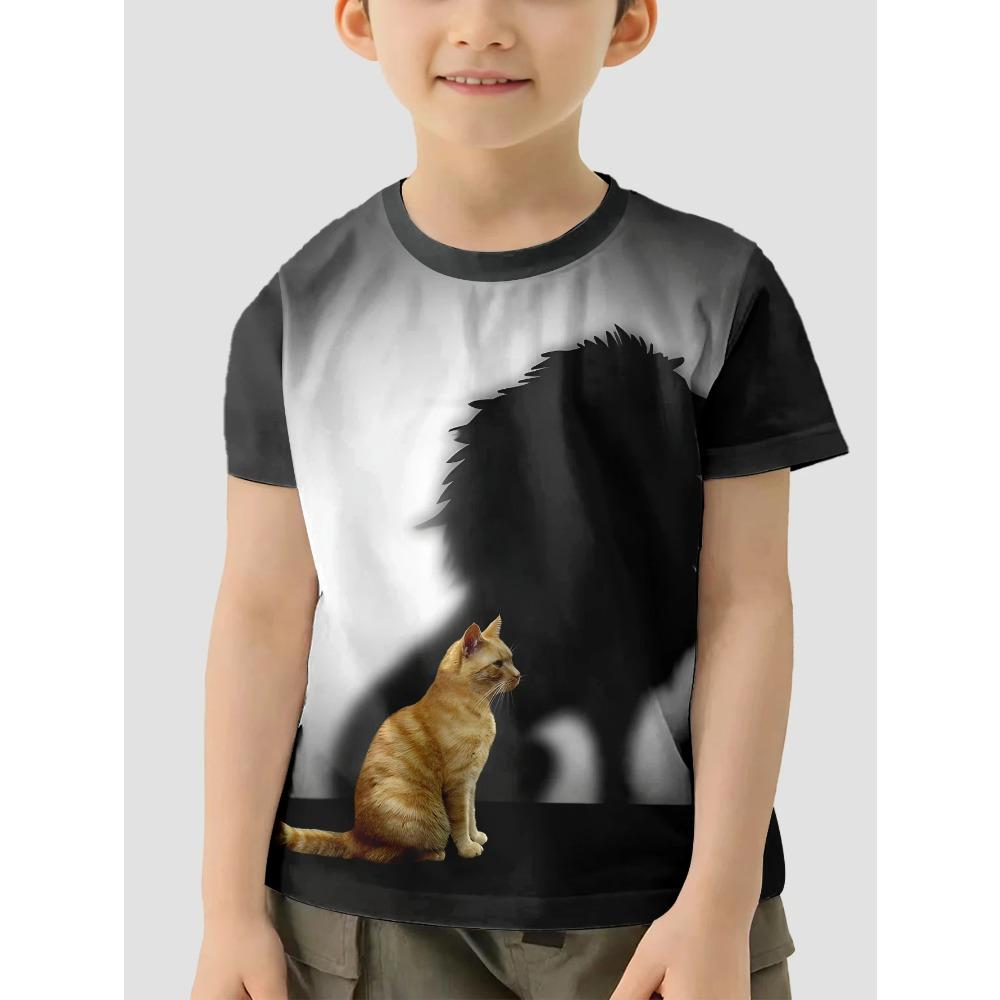 Children Clothes Girl Boys T-shirt Summer Fashion 3D Cat Print Cartoon Casual Fun Comfortable Round Neck Short Sleeve T-shirt