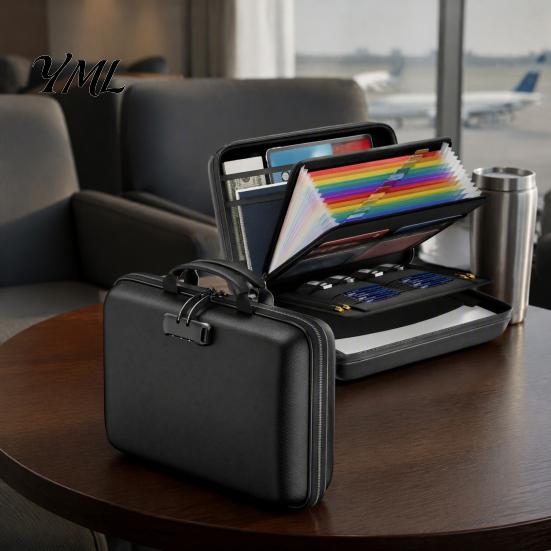 Valuable Paper Organizer Fireproof Document Box with Combination Lock, Hard Shell Portable File Organizer, Safety Multi Compartment Waterproof Storage