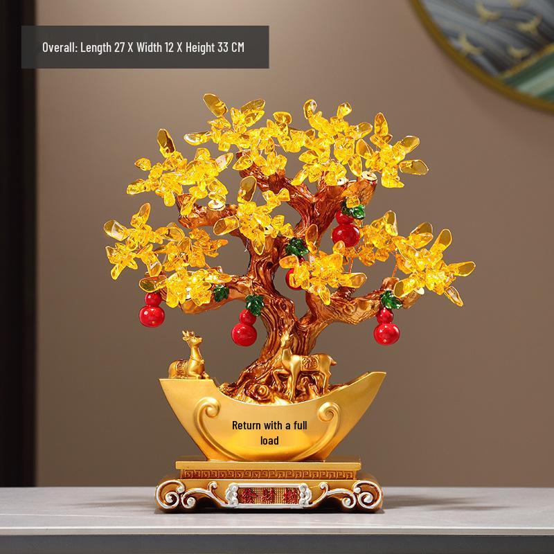 

Yellow Crystal Money Tree with Deer: Wealth-Attracting Ornament for Entrance, Living Room, or Office - Perfect Housewarming or Opening Gift.