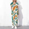 Women Plus Size Floral Printed Cutout Neck Short Sleeve Scrub Set With Pockets Top And Long Pants Two Piece