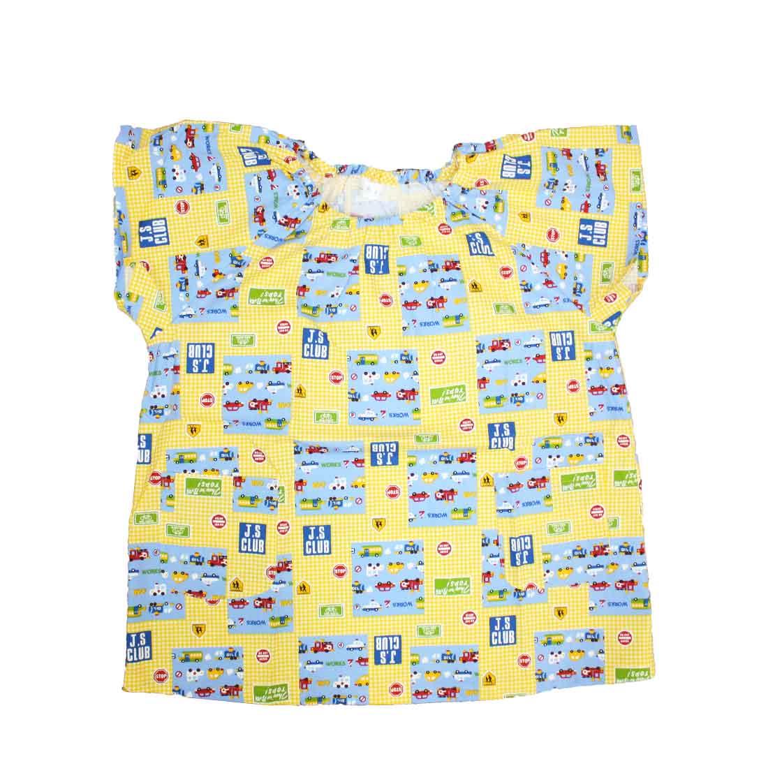 Smock [Kindergarten/Toddler] Short sleeve smock (yellow check blue car pattern) Short sleeve Admission Kindergarten Nursery school Elementary school