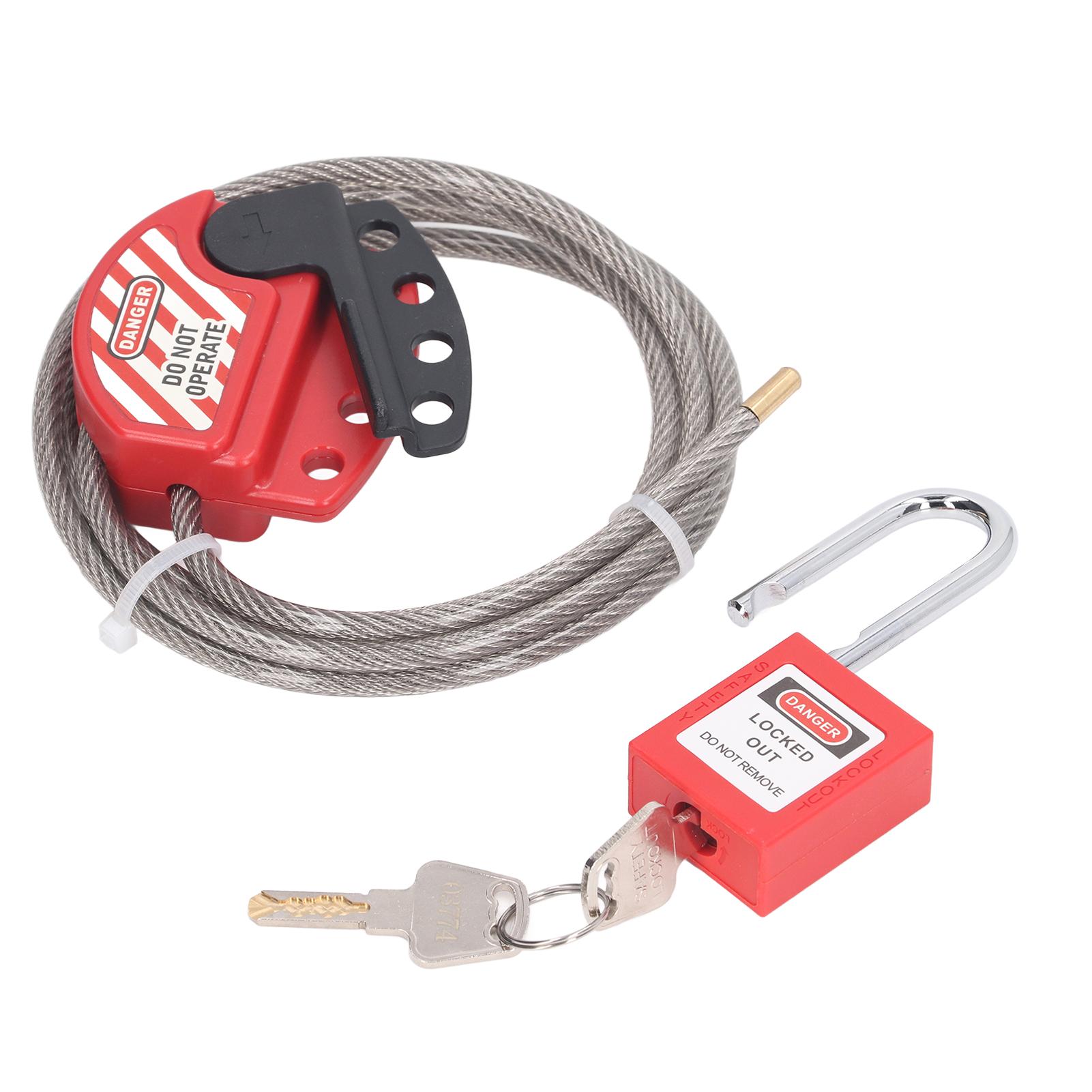 Safety Padlock Set Adjustable Stainless Steel Cable Lockout and 38mm Lockout Tagout Lock with 2 Keys