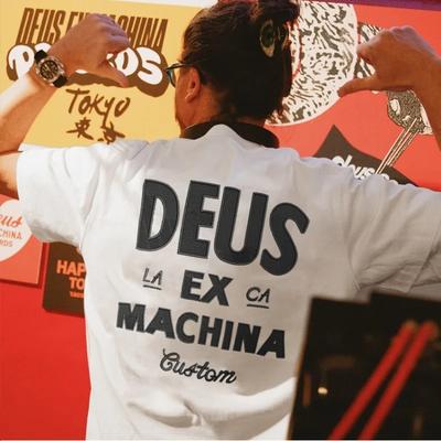 DEUS EX MACHINA Bedrucktes lockeres Oversize-Baumwoll-Kurzarm-T-Shirt für Herren und Damen Outdoor Motorrad Abenteuer Surfkultur Tee
