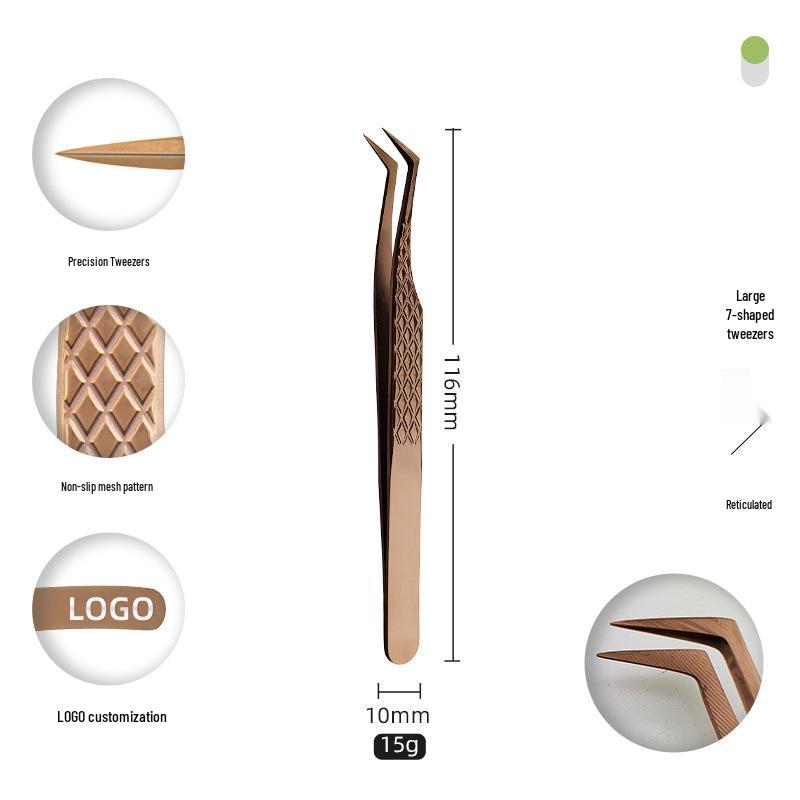 Golden Feather Stainless Steel Eyelash Tweezers for Grafting and Extensions
