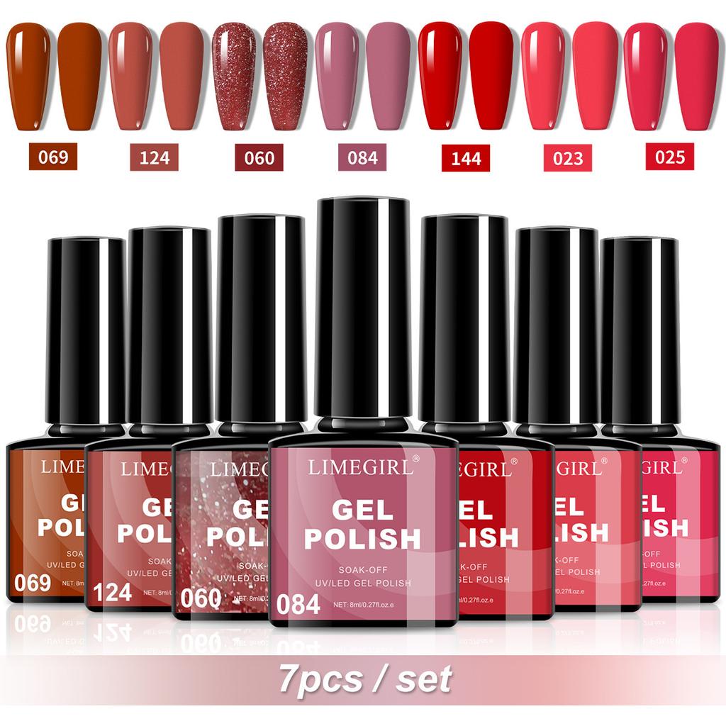 7 Colors Gel Nail Polish Set Fall Winter Trendy Shades UV LED Soak Off Nail Gel for Salon Home DIY Manicure
