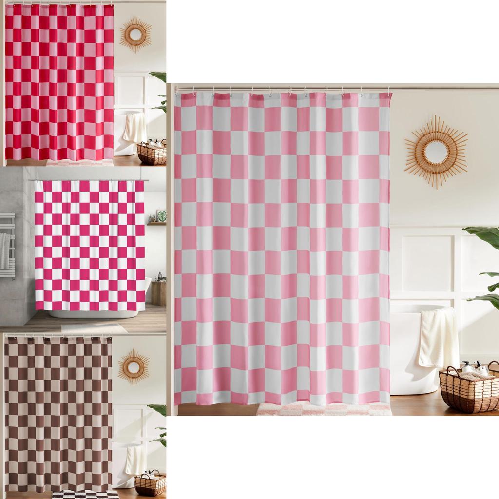 72x72inch Retro Checkerboard Pattern Waterproof Shower Curtain For Bathroom Privacy