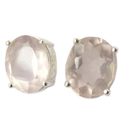 [P4071] - Silver 'Heaven' Rose Quartz Silver Earrings - 12x10 Mm