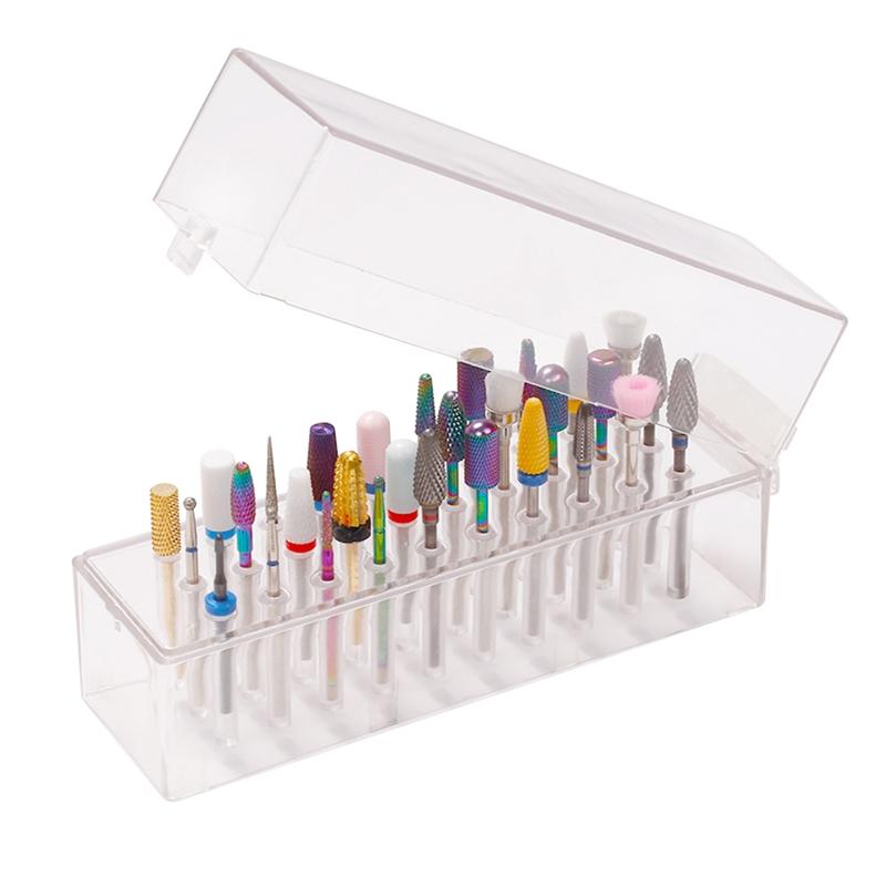 Professional 30/48 Holes Nail Drill Bits Holder Box Manicure Polishing Grinding Drill Bit Holder Clear Storage Box