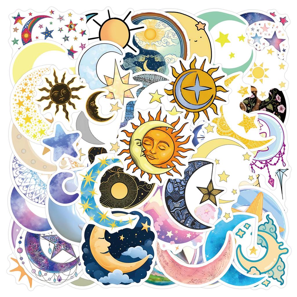 Moon & Stars Graffiti Stickers (55 Sheets) for Kids - Perfect for Notebooks, Scooters, DIY Crafts