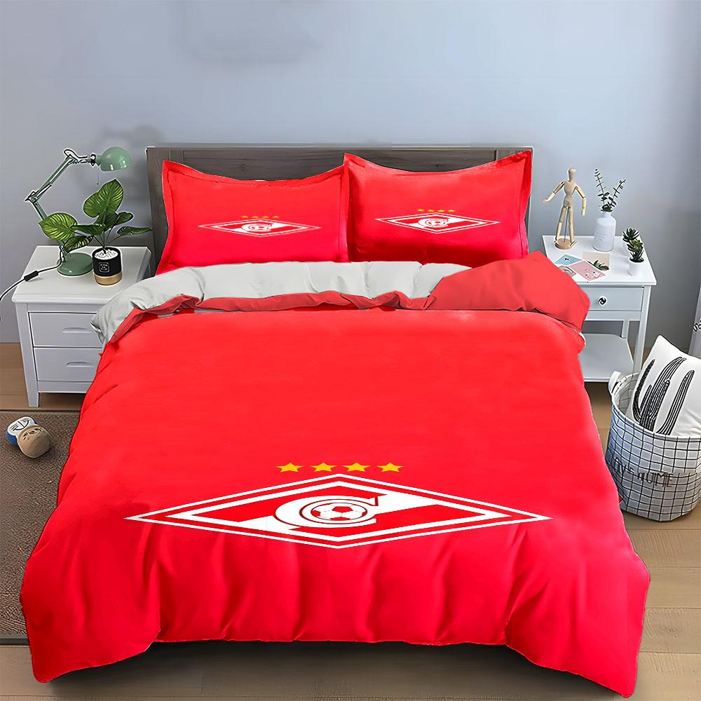 Red Diamond Logo with Stars and Soccer Ball Print Bedding Set Duvet Cover Pillowcases (1* Duvet Cover 2* Pillowcases Do Not Include Comforter)