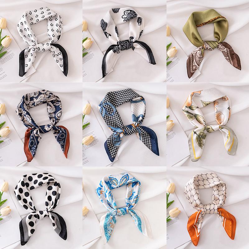 70Cm small square scarf silk scarf high-end rose print women's new foreign style fashion thin scarf scarf headscarf