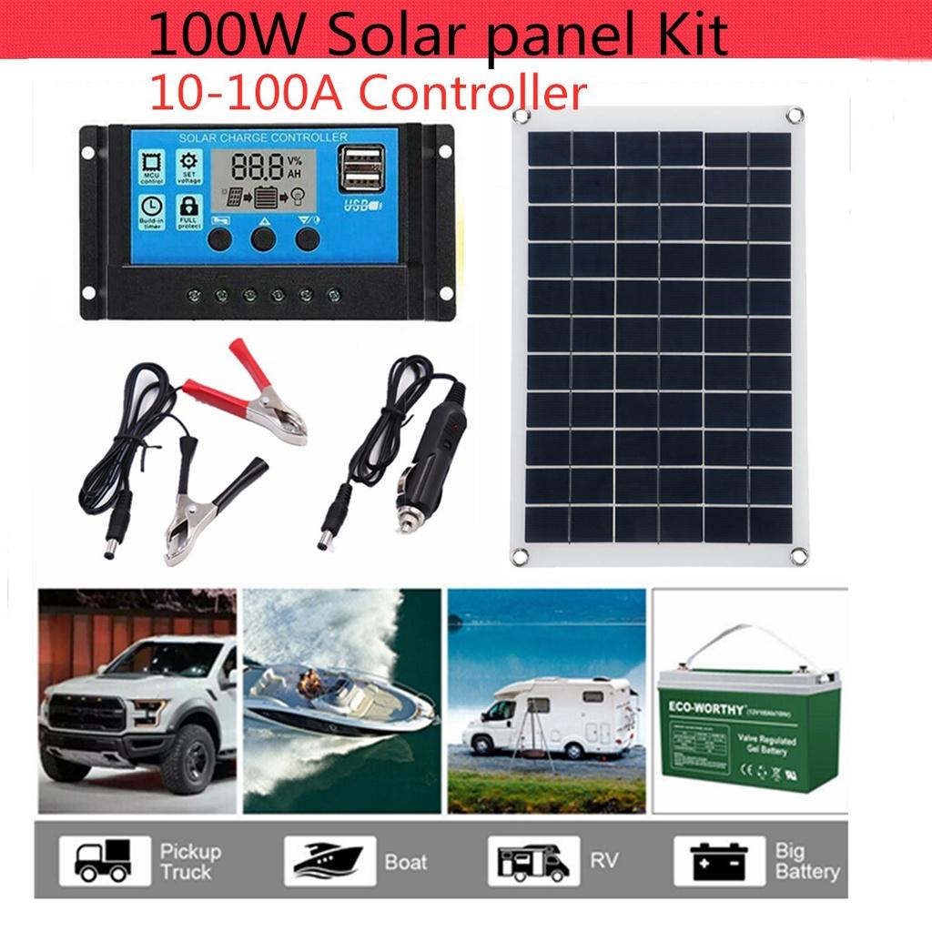100W 18V/5V Boat Charger Outdoor Battery Supply Solar Panel Kit Solar Cell USB Solar Panel with Controller For Car Yacht Battery