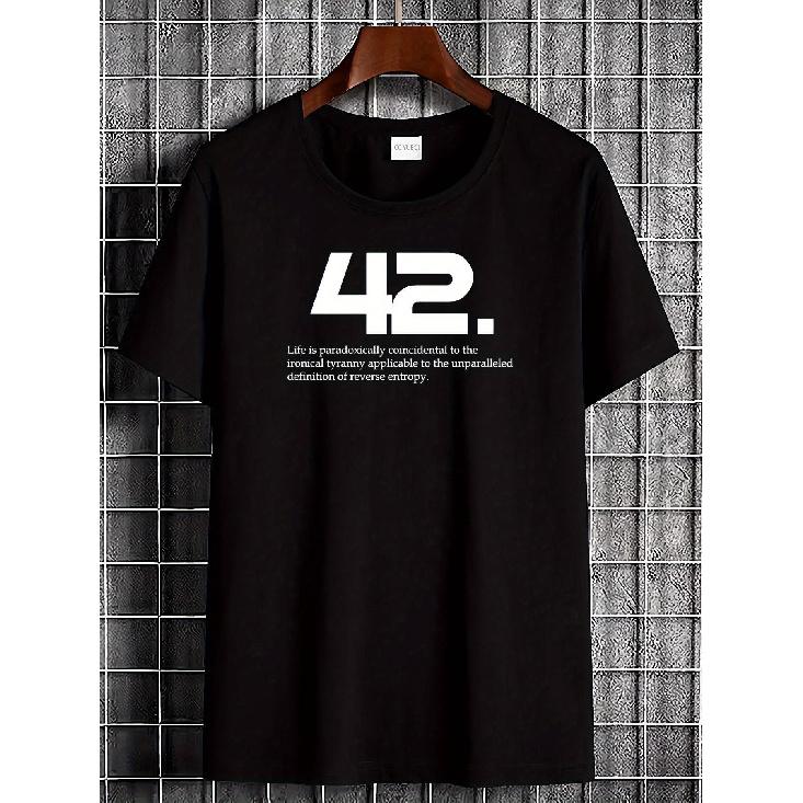 42 Per Anhalter durch die Galaxis Übergroßes Schweres T-Shirt Schwarz Streetwear mit Antwort Leben Universum Alles Design Weicher Atmungsaktiver Stoff