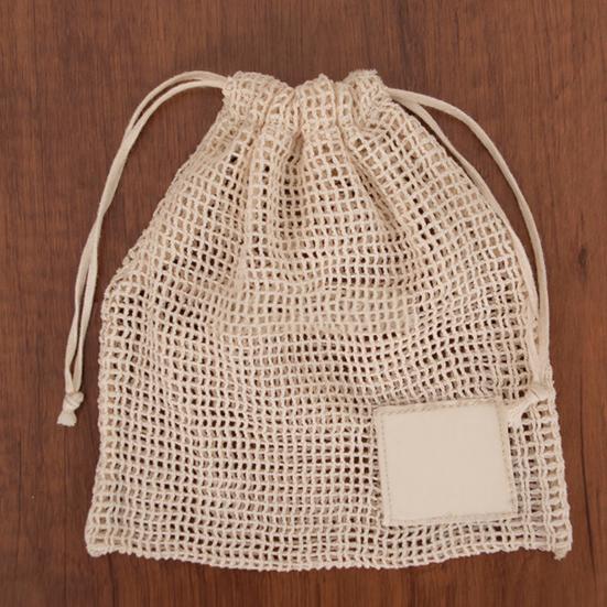 Cotton Mesh Storage Bag with Drawstring Breathable Hollow Design Extends Freshness Reusable Eco-Friendly Supermarket Travel Bag