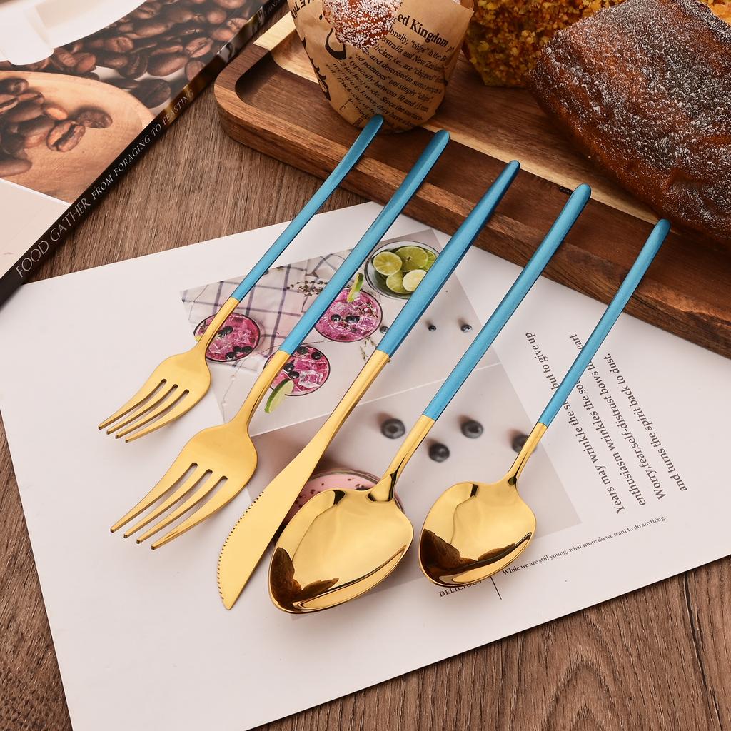 White Gold 30Pcs Dinnerware Set Knife Dessert Fork Spoon Tableware Cutlery Set 18/10 Stainless Steel Flatware Silverware Sets