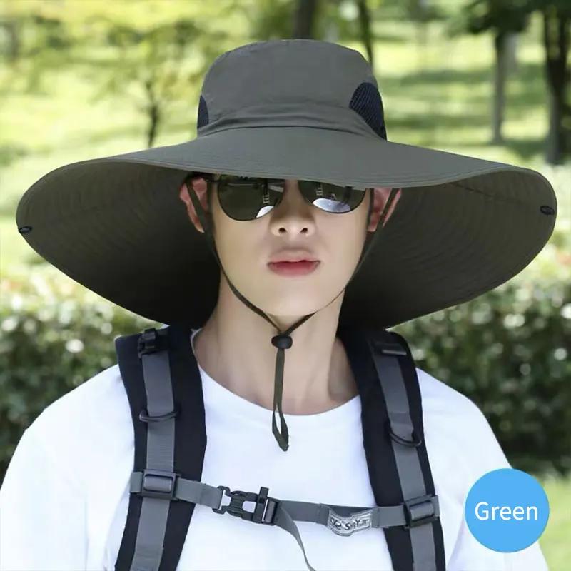 Summer 15CM Large Sun Hat Men Women Breathable Fishing Caps Sun UV Protection Mesh Fisherman Hat Hiking Outdoor Beach Cap