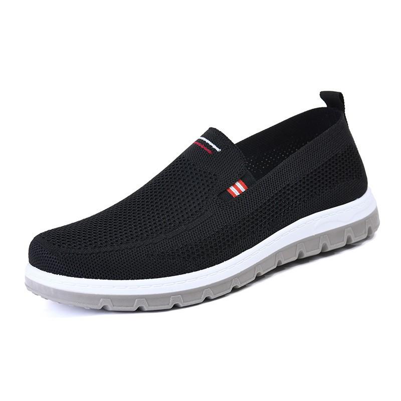 Mens Slip-On Canvas Loafers Soft Rubber Sole Non-Slip Comfortable Casual Shoes Middle-Aged Men