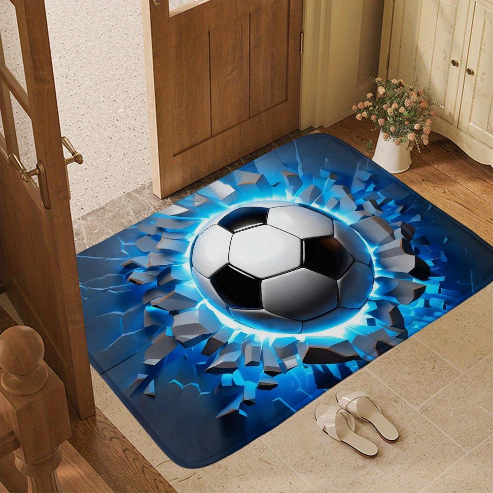 3D Fußball Durchwand Durch die Wand Willkommen Fußmatte Blaues Licht Fußball Eingangsteppich Sport Thema Rutschfest Willkommen Bodenmatte Dekor