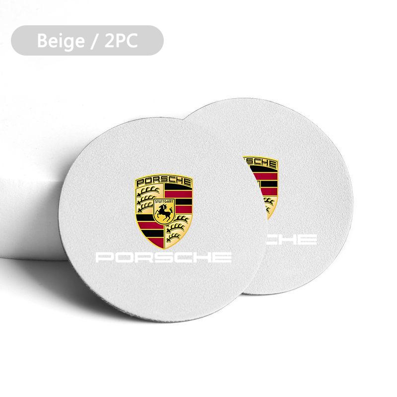 2PC Luxury Car Coaster Water Bottle Cup Holder Mat Anti-slip Pad For Porsche Cayenne Panamera Macan 911 718 918 Taycan Boxster