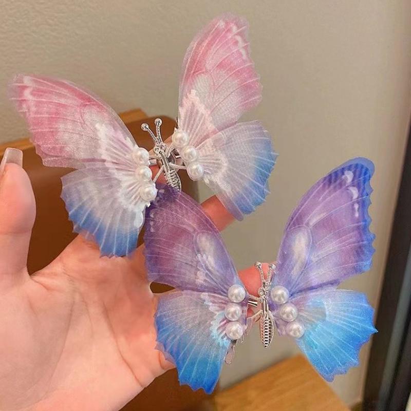 Colorful Glitter Big Butterfly Hair Clip Beautiful  Wings Pearl Hairpin For Girls Sweet Hairgrip Barrette Hair Accessories