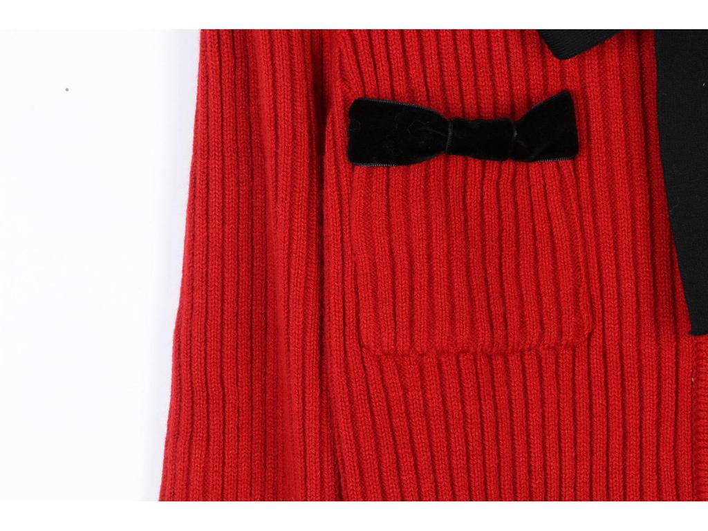 French S House: Red Bow Dress, Slim Fit, Round Neck, Short, Fashionable for Early Spring 2025 Annual Meeting