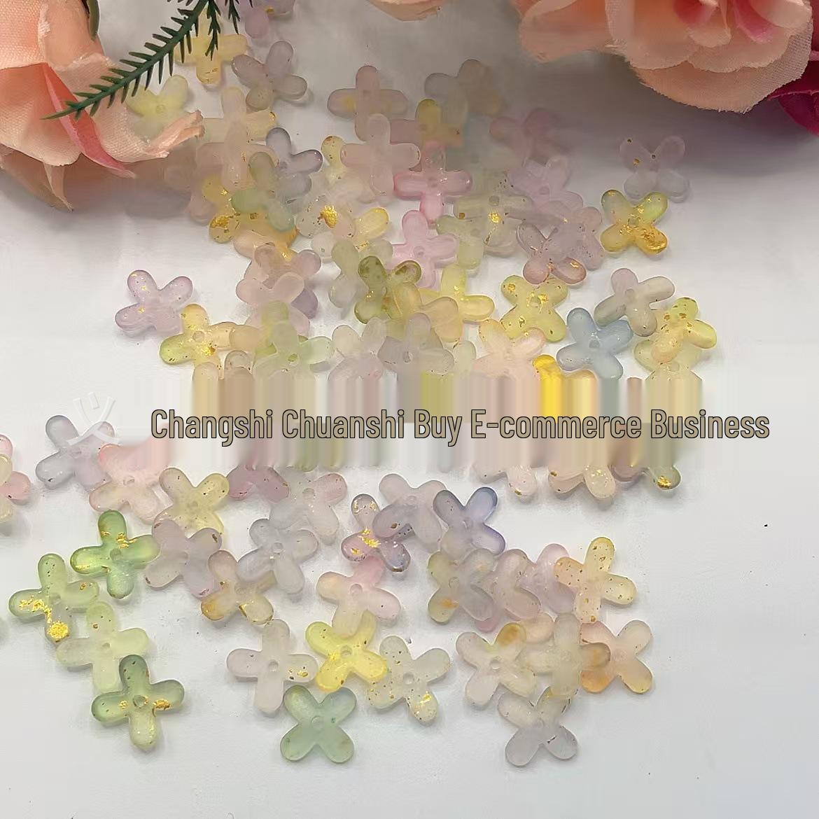 Gold Frosted Osmanthus Petal Hairpin Base - DIY Four-Leaf Clover Flower Accessory, 12mm