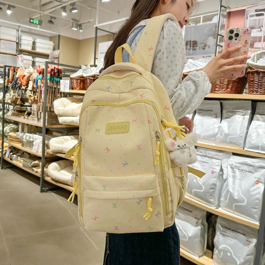 Schoolbag Korean version ins Sweet colorful bow backpack Summer vitality full of soft waxy playful primary and secondary school backpack