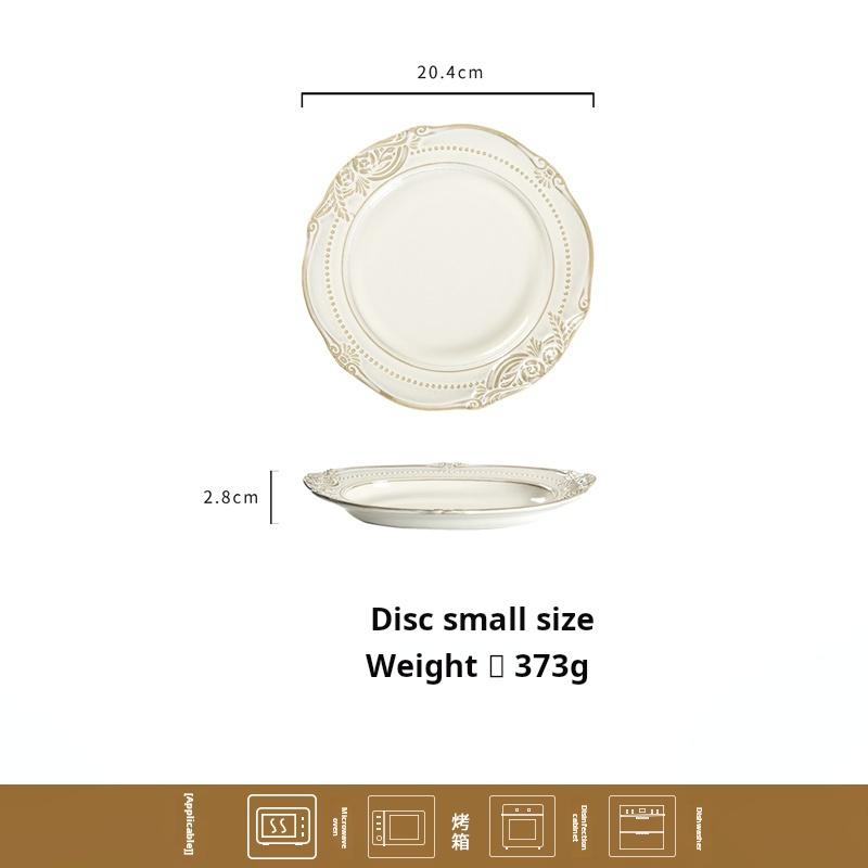Household ceramic relief deep plate, soup plate, European-style steamed dishes, round large plate rice bowl soup bowl flat plate