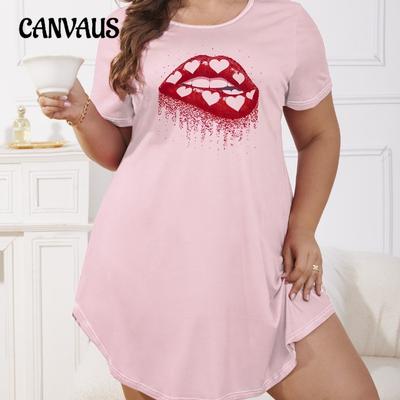 Camicia da notte taglie forti da donna, manica corta, abbigliamento da casa estivo, casual, scollo rotondo, abito corto stampato