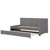 90x200cm Velvet Fabric Upholstered Bed with Pull-out Bed Headboard Line Texture Strong Wood Slat Support Bed Home Furniture, Grey