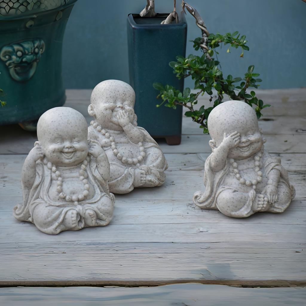 Monks Decor Figurines No See No Hear No Speak Resin Home Garden Ornament Zen Style Indoor Outdoor Desktop Decor Statue Gift